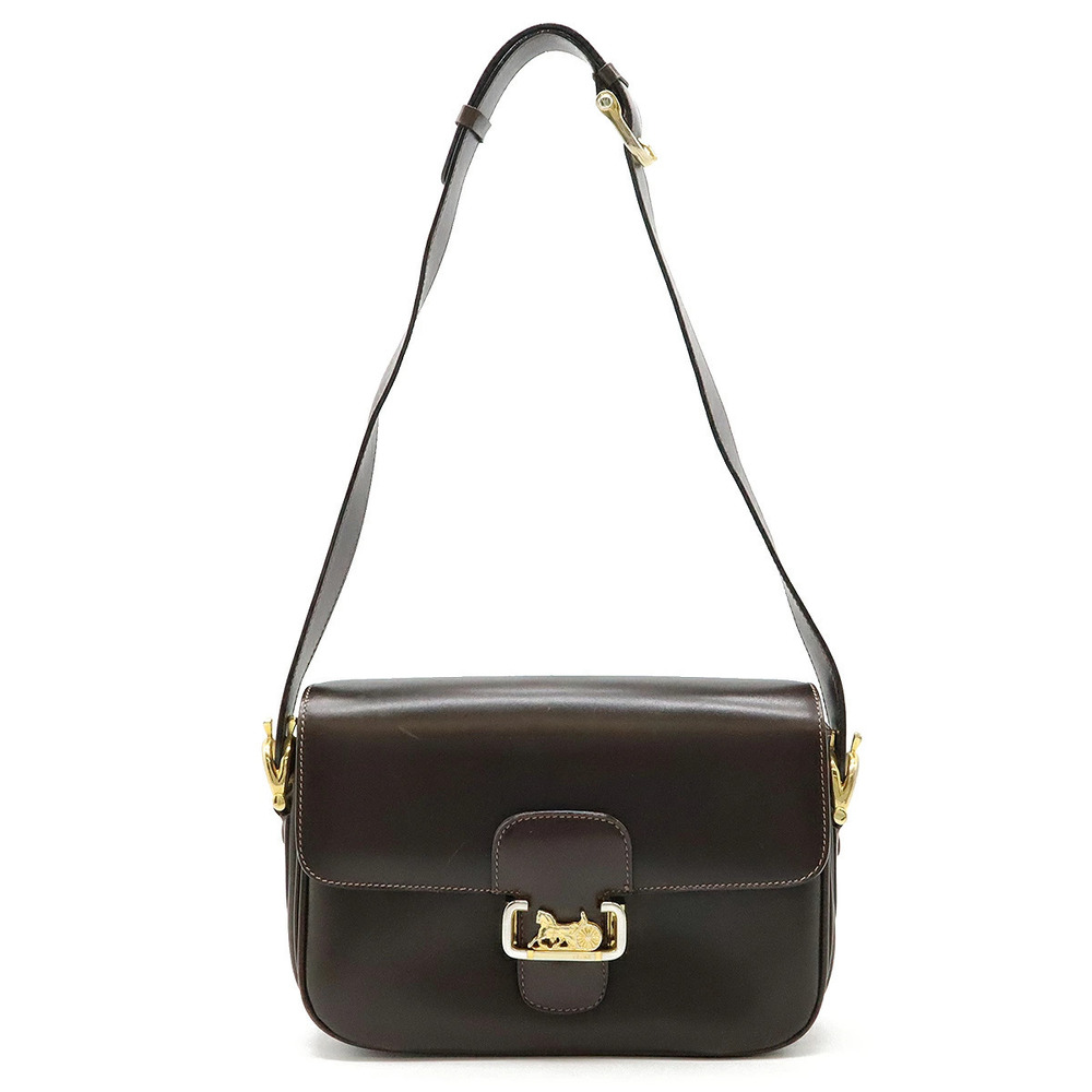 Celine Shoulder Bag Hobo Carriage Leather Dark Brown Mirror Gold
